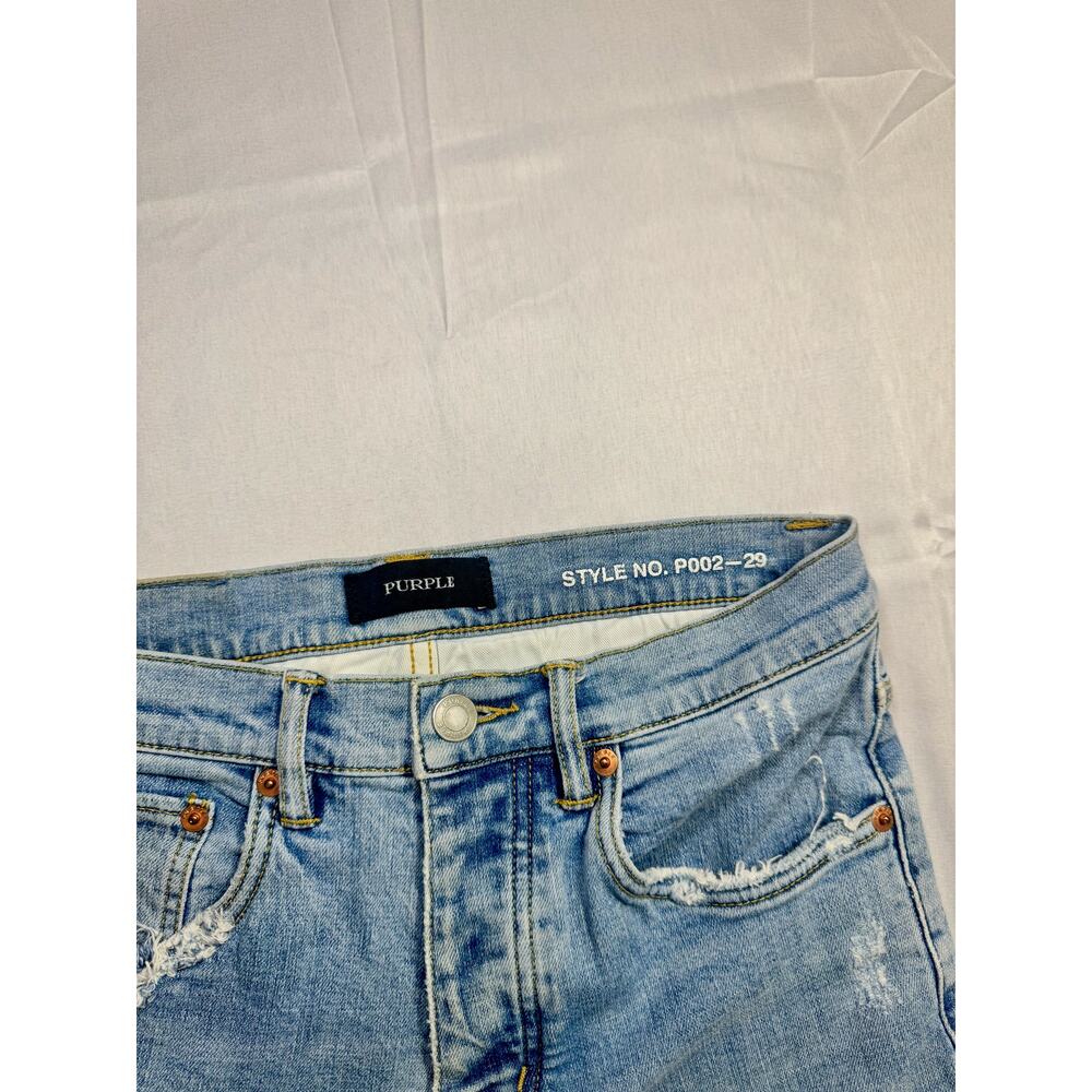 Purple Distressed Denim Shorts Light Wash Women's 29 Button Fly Y2K Streetwear - Picture 3 of 15